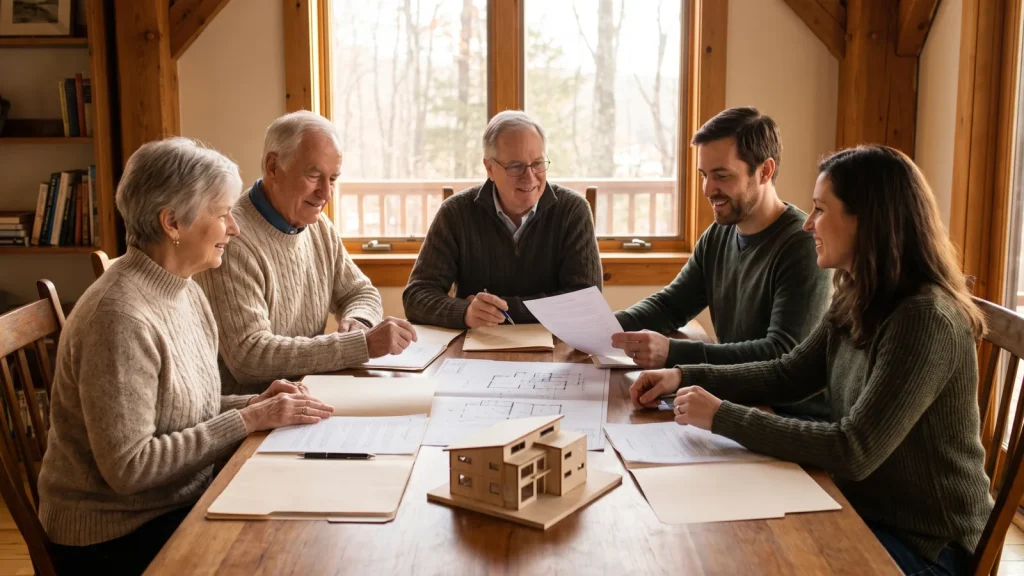 Famille planifiant la transmission de son patrimoine immobilier en SCI familiale