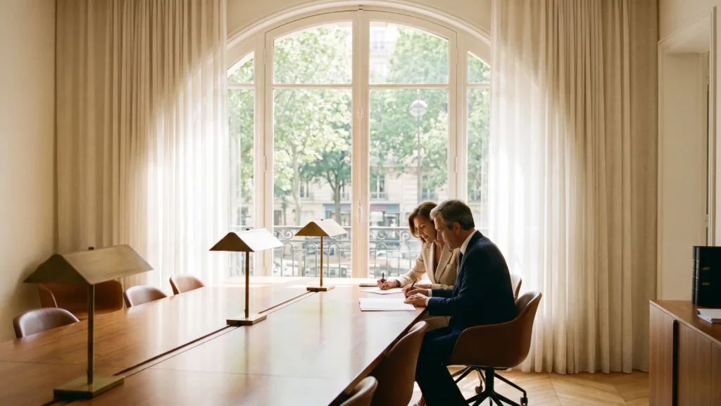 Signature d'un avant-contrat immobilier dans une étude notariale