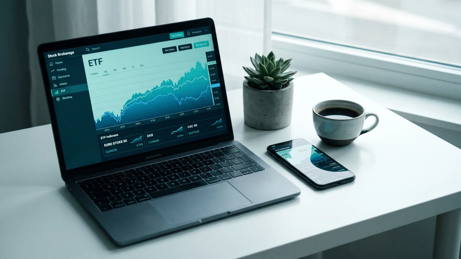 Application de courtage en ligne affichant des ETF pour un PEA